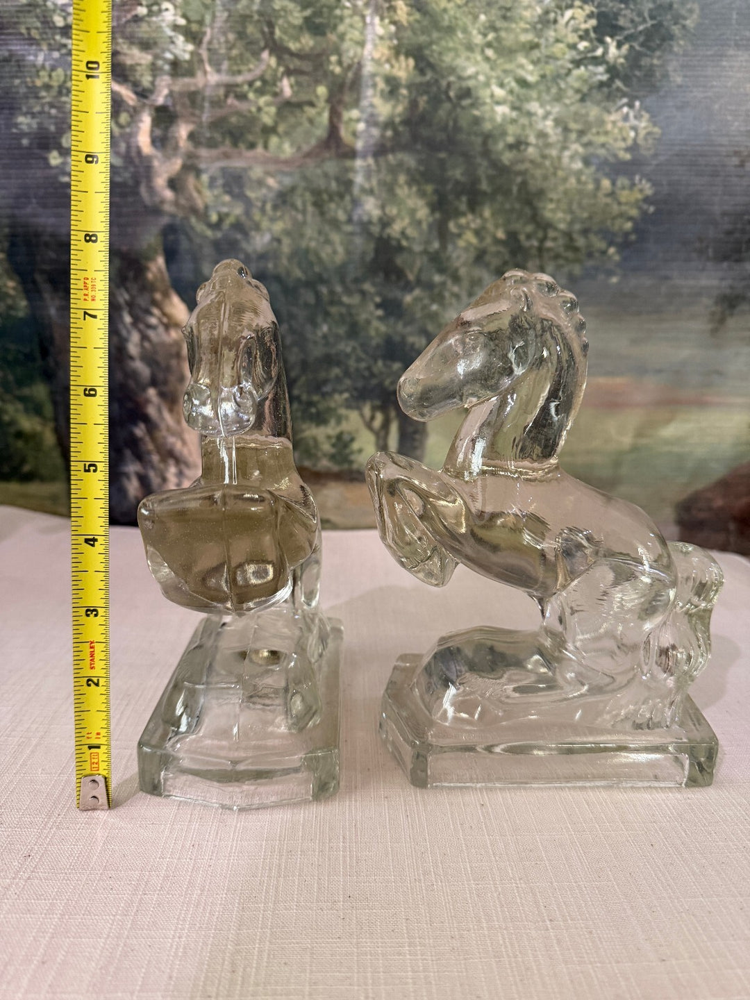 Clear Glass Horse Bookends