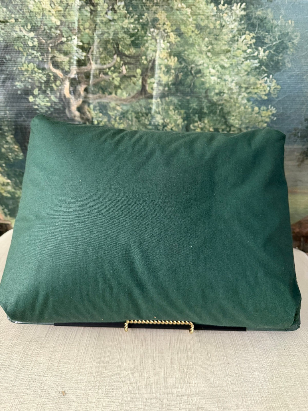 Green padded lap desk with horse and hounds scene