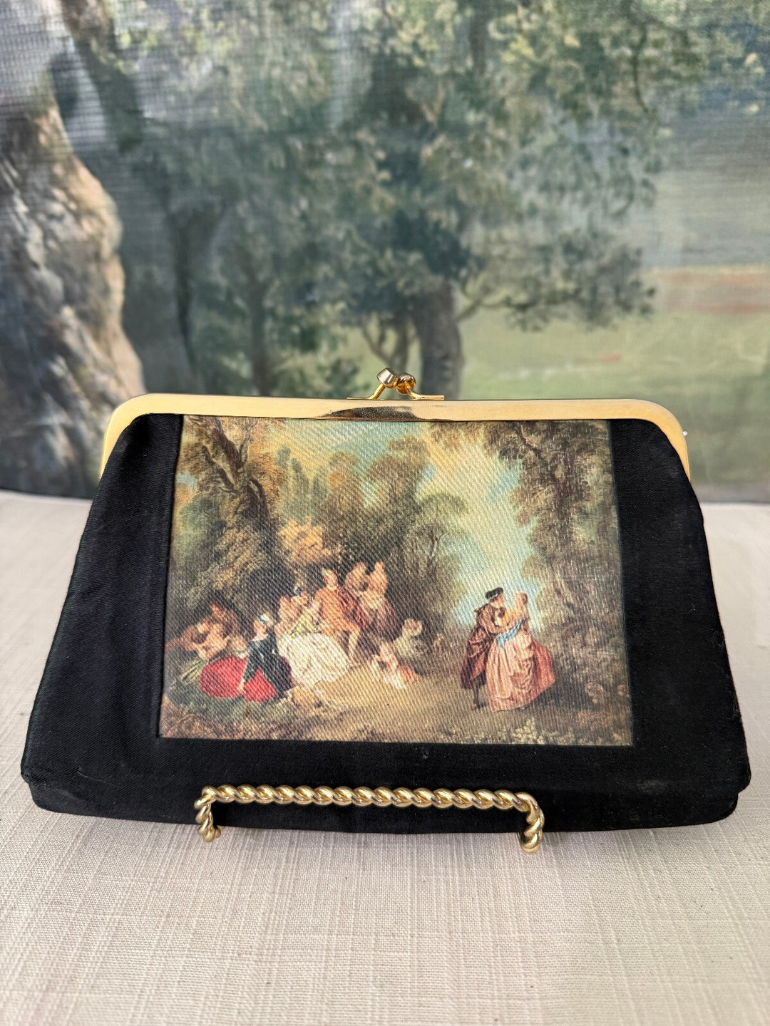 Black Clutch Purse with Romantic Scene