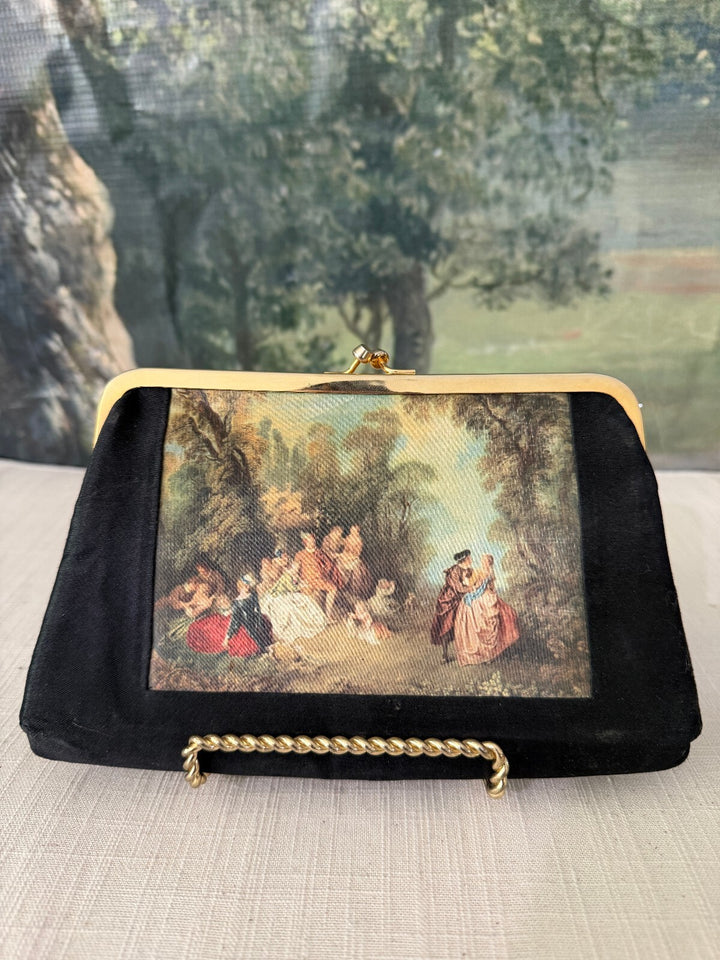 Black Clutch Purse with Romantic Scene