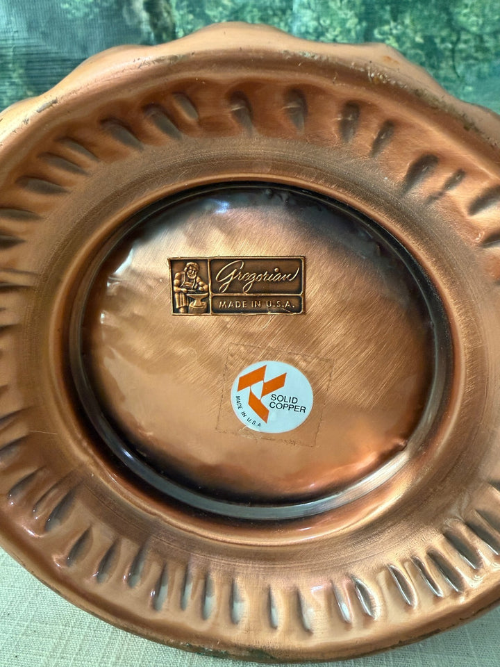 Hammered copper vase with scroll handles