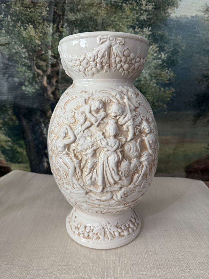 White relief ceramic vase