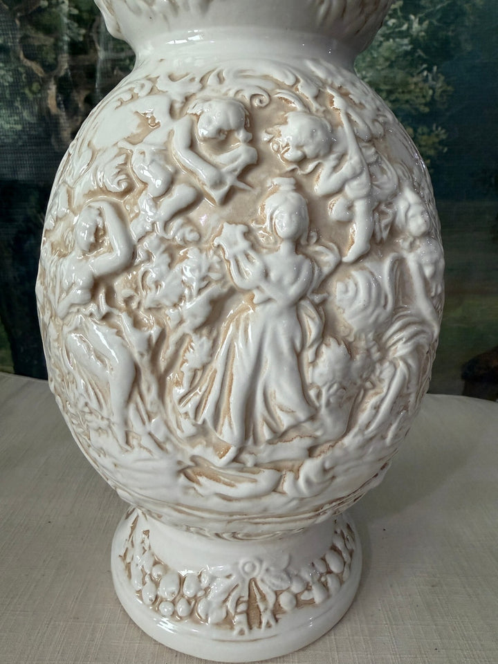 White relief ceramic vase