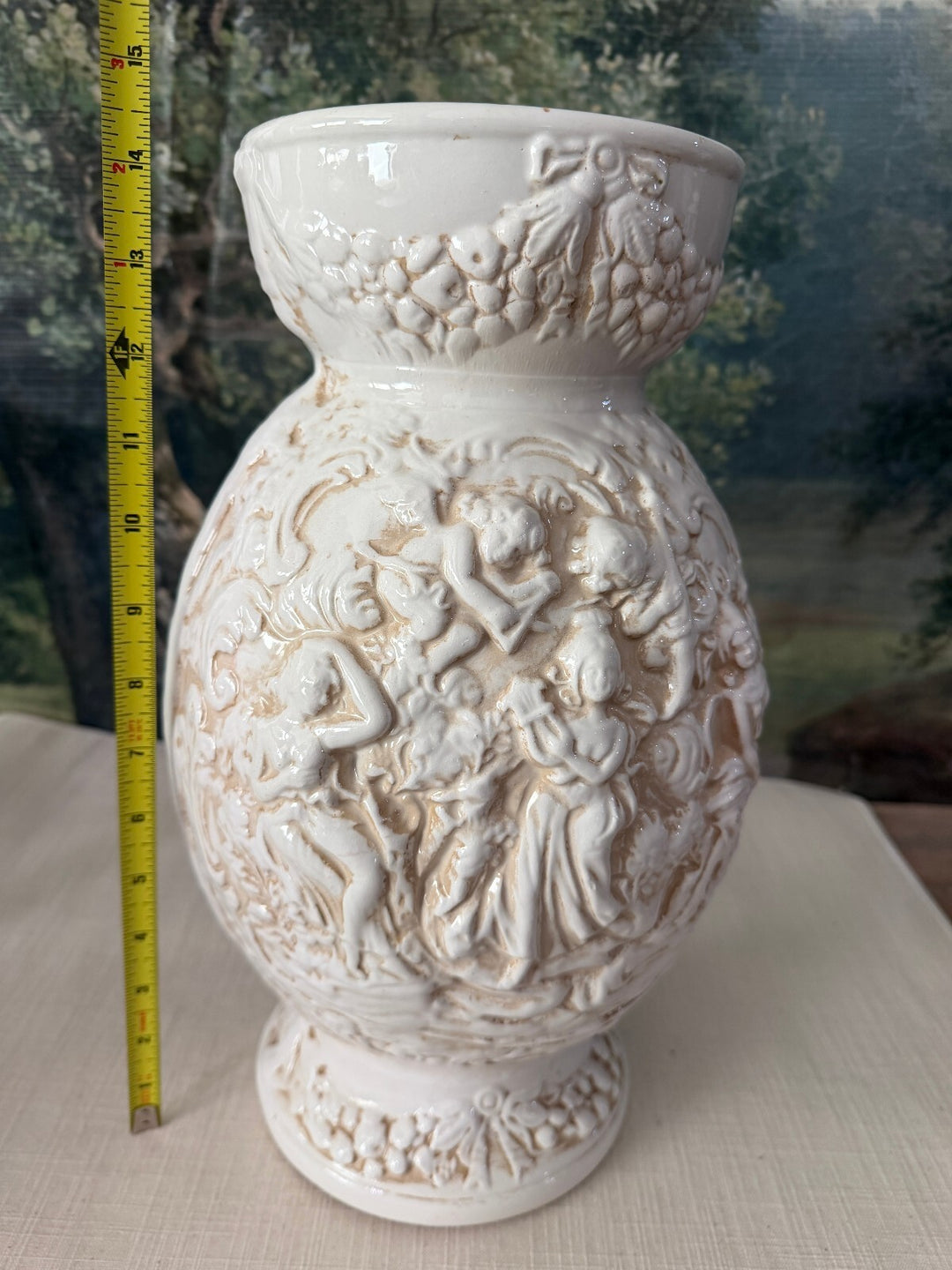 White relief ceramic vase