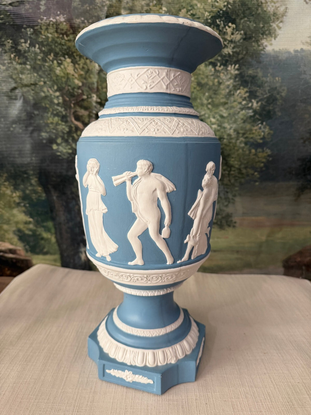 Blue and white classical relief vase