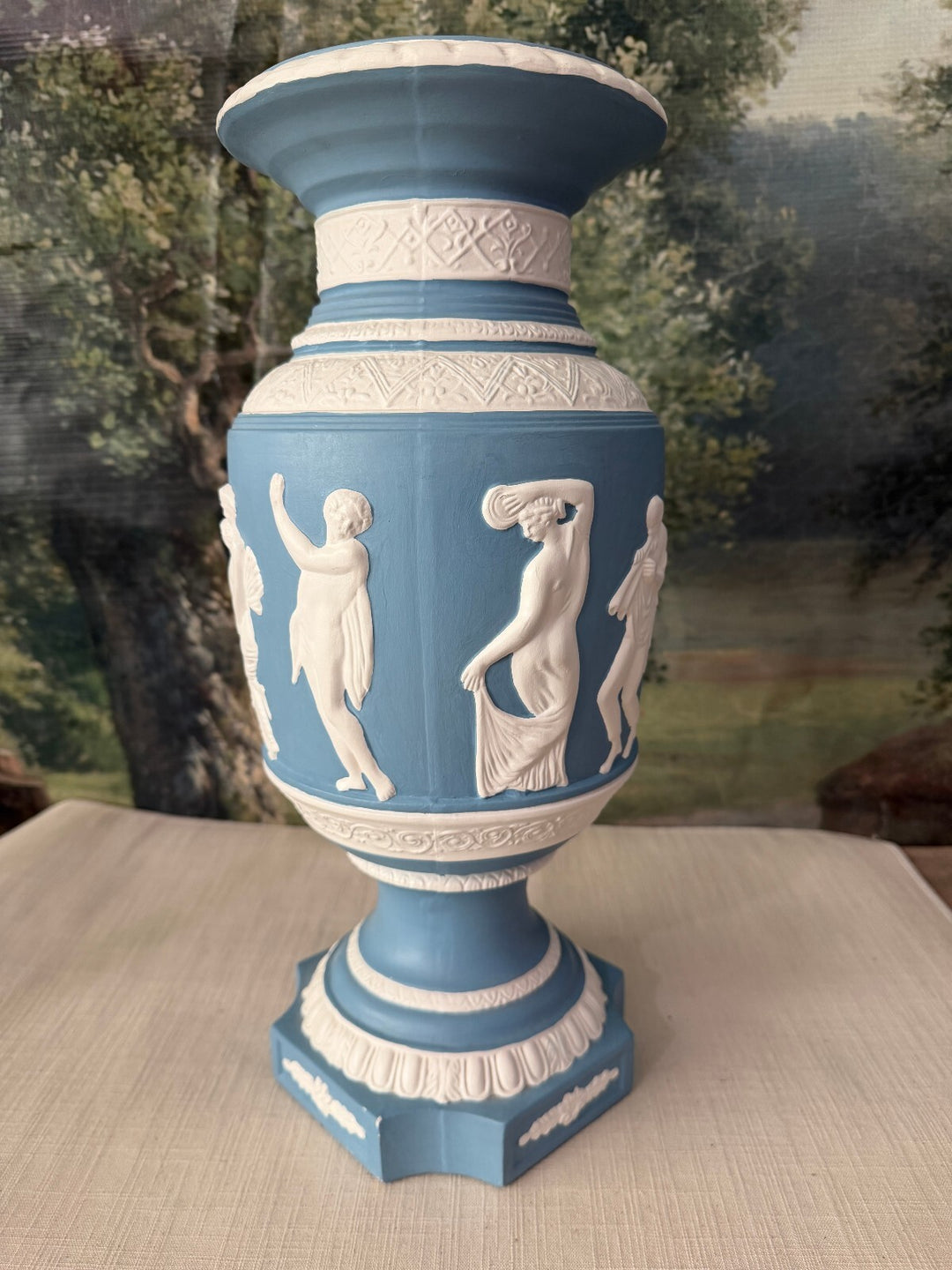 Blue and white classical relief vase