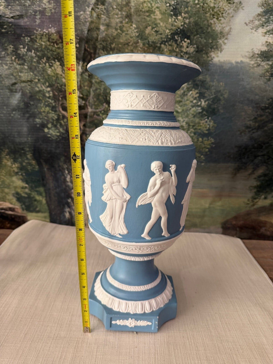 Blue and white classical relief vase