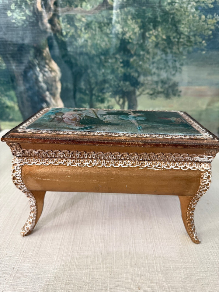Footed trinket box with ballerina scene
