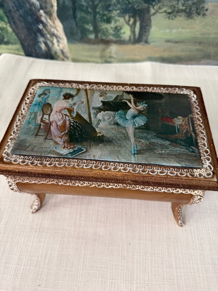Footed trinket box with ballerina scene