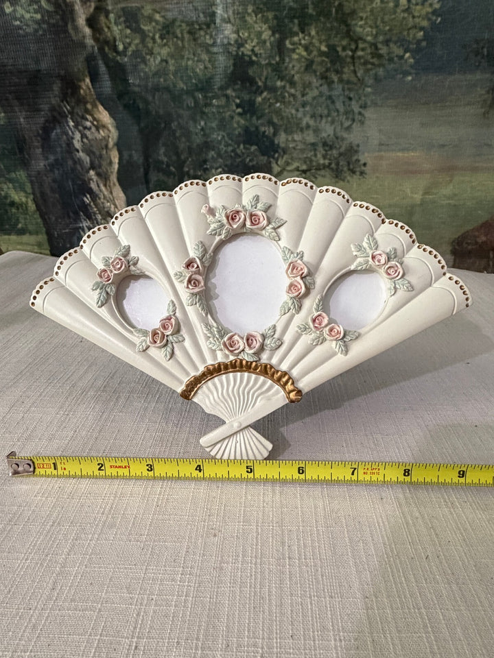 Fan shaped floral triple opening picture frame