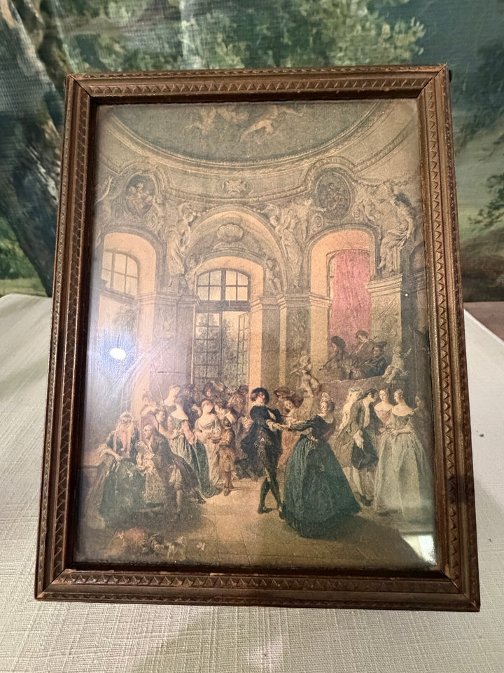 Framed ballroom scene trinket box with mirror