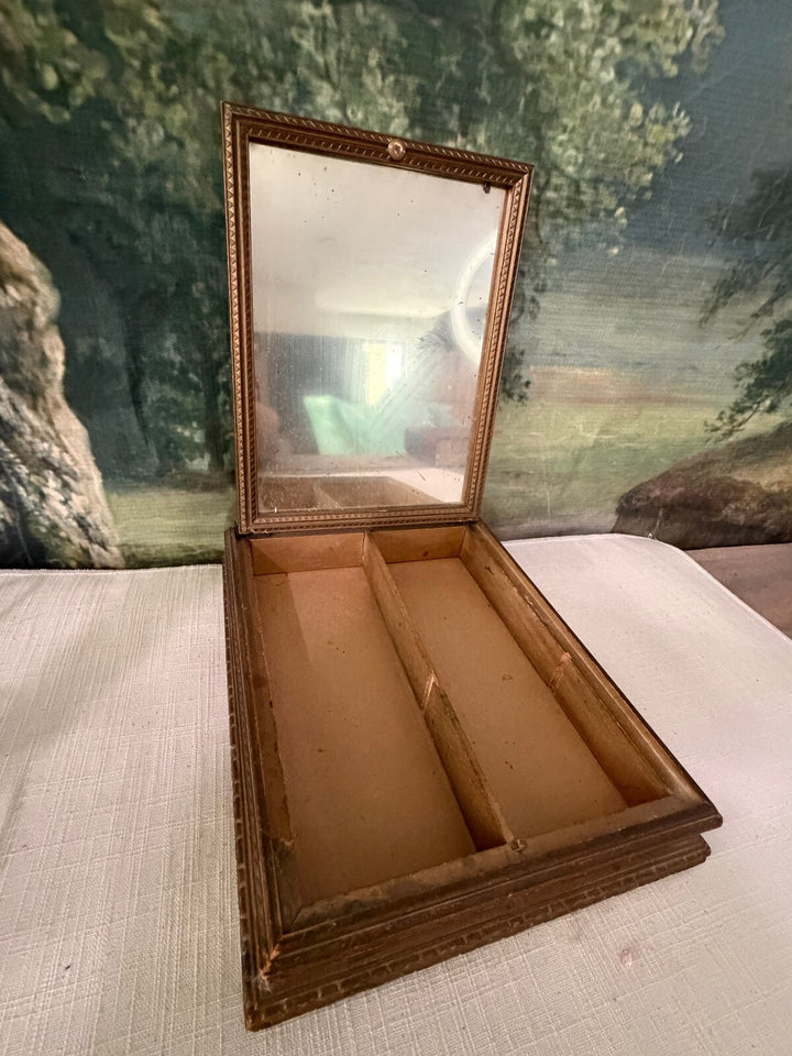 Framed ballroom scene trinket box with mirror
