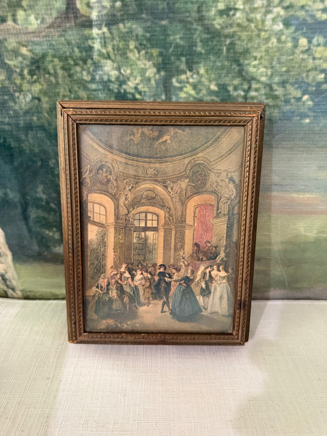Framed ballroom scene trinket box with mirror
