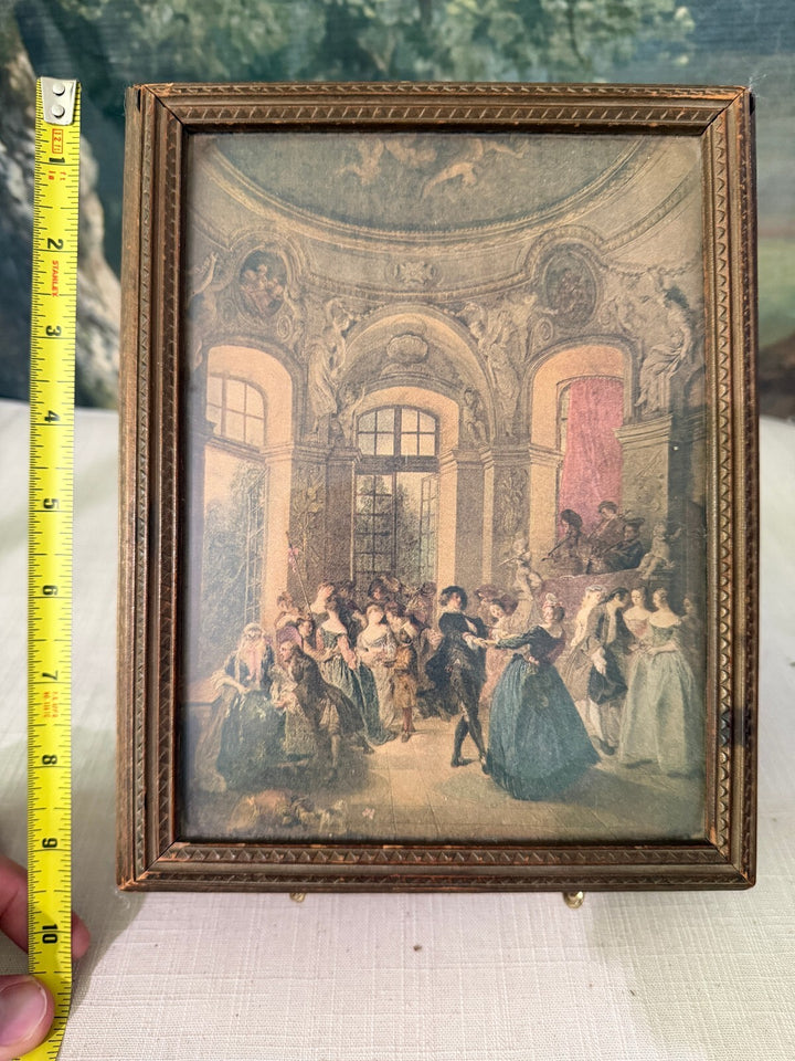 Framed ballroom scene trinket box with mirror