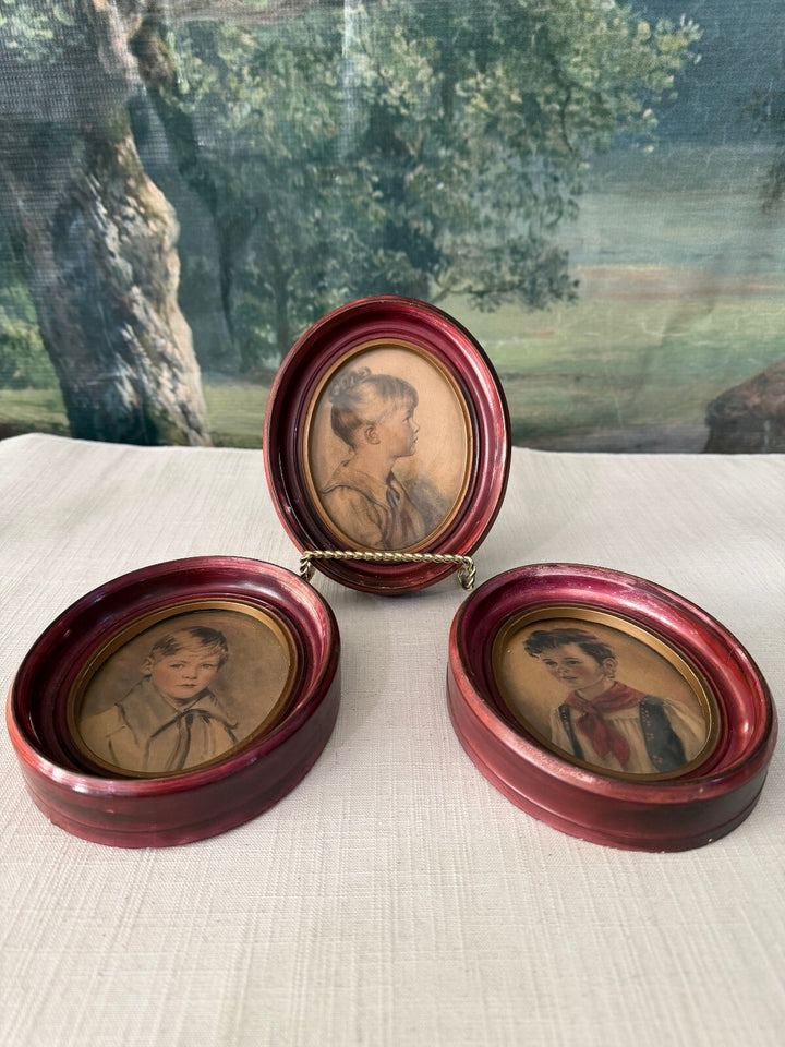 Set of 3 oval framed portrait miniatures