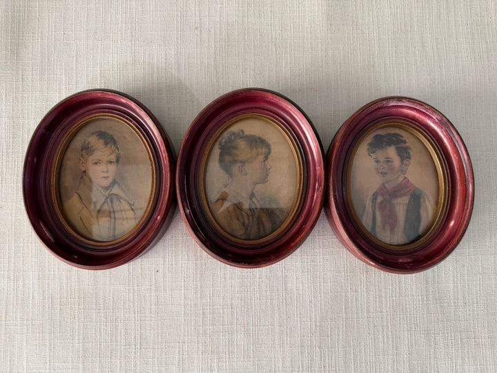 Set of 3 oval framed portrait miniatures