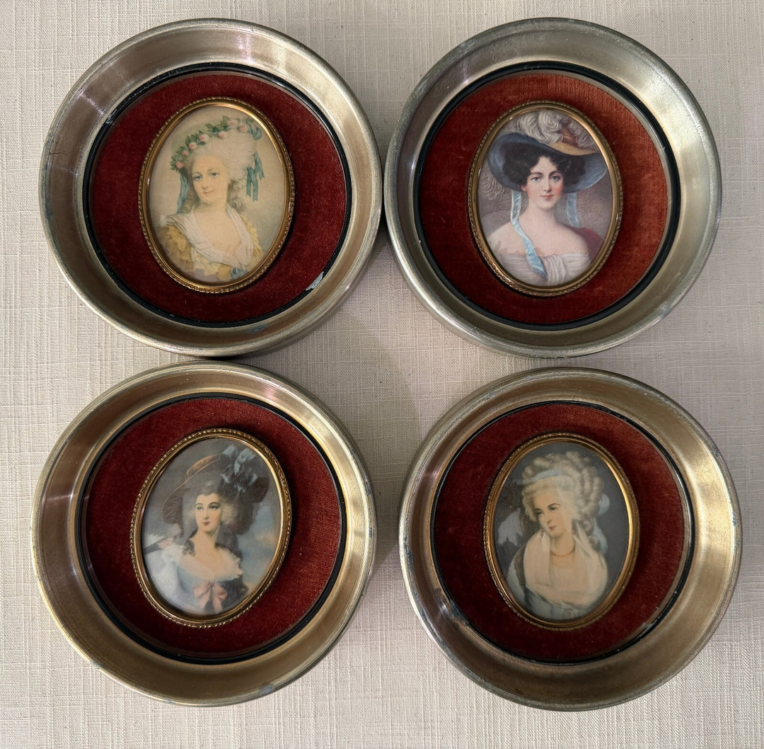 Set of 4 round framed portrait miniatures