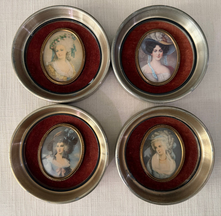 Set of 4 round framed portrait miniatures