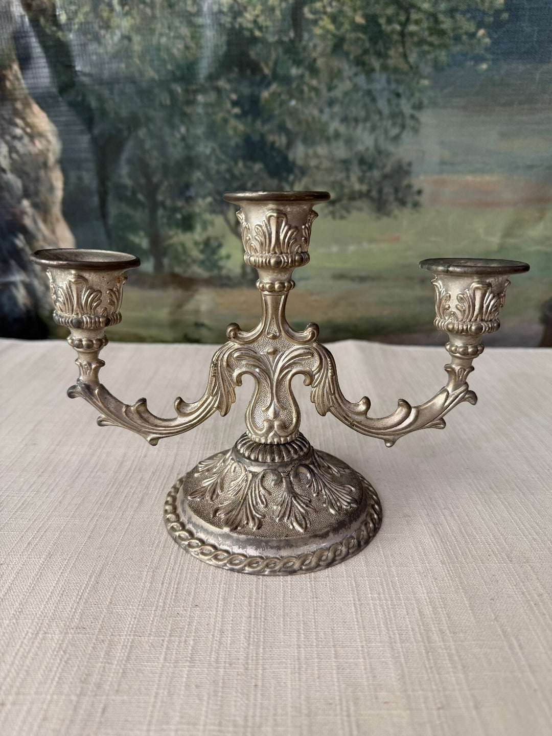 Silver Tone 3 Arm Candelabra