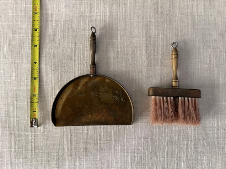 Brass Dustpan and Brush Set with Pink Bristles