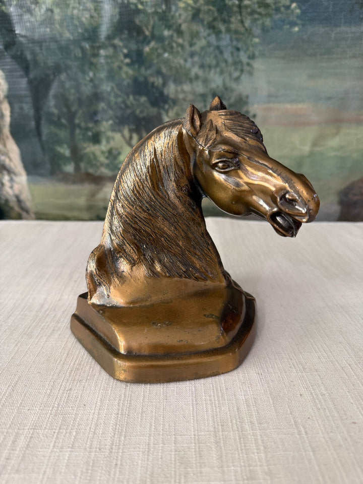 Brass Horse Head Bust and Bookend Figurine