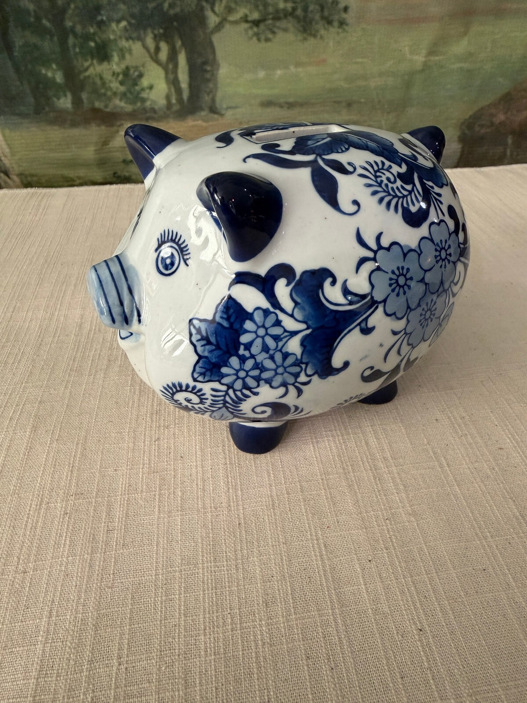 Blue and White Ceramic Piggy Bank