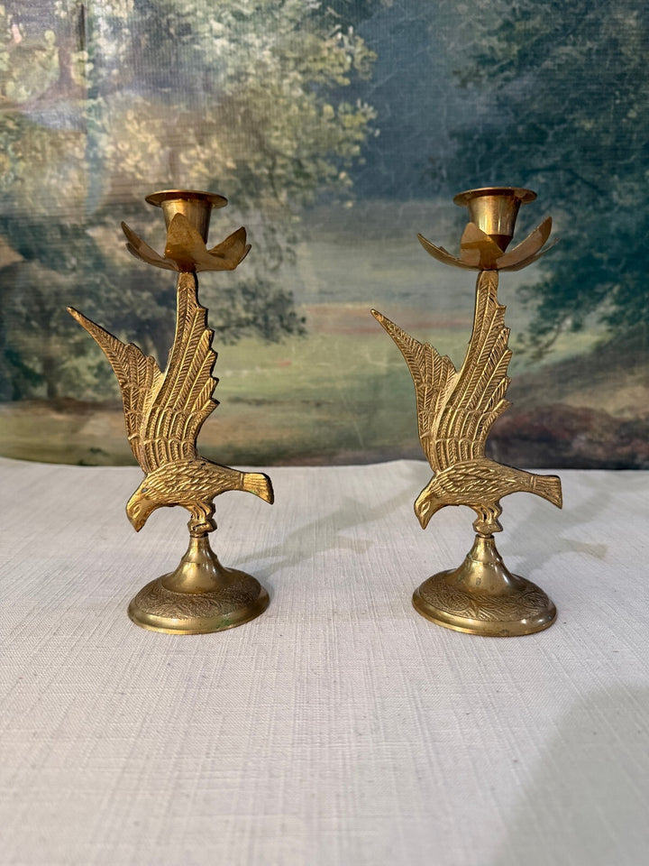 Pair of Brass Bird Candlesticks