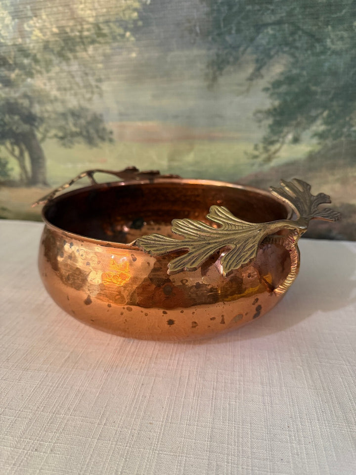Hammered Copper Bowl with Leaf Handles