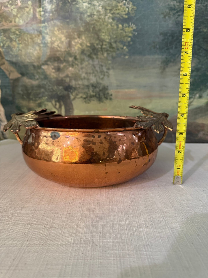 Hammered Copper Bowl with Leaf Handles