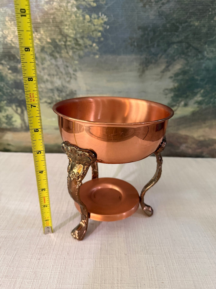 Vintage Copper Planter with Ornate Brass Tone Stand