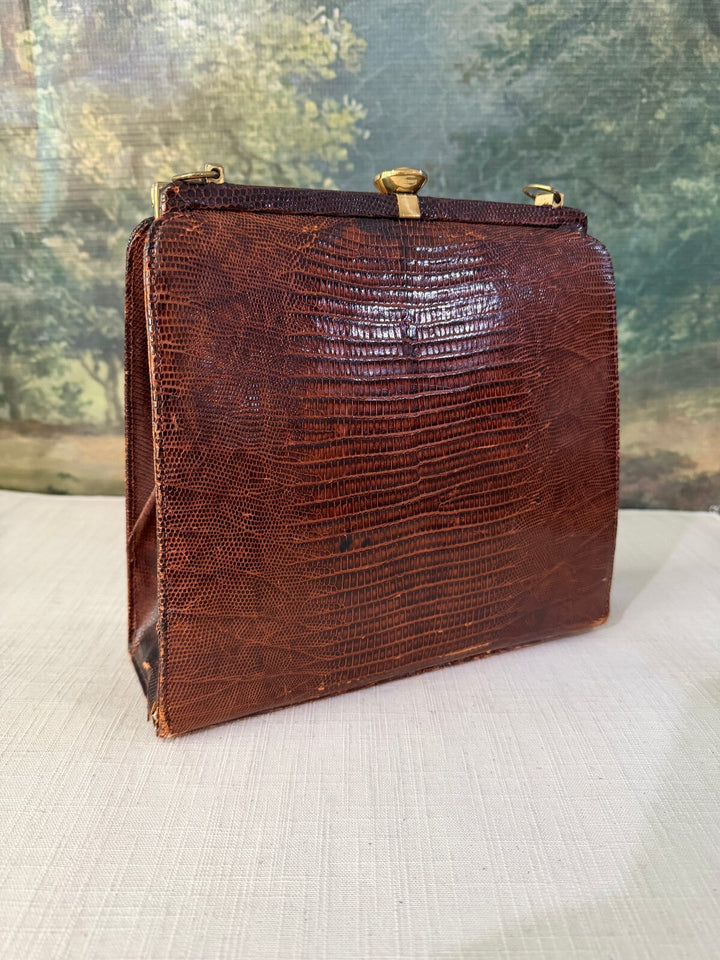 Vintage Brown Crocodile Embossed Leather Handbag