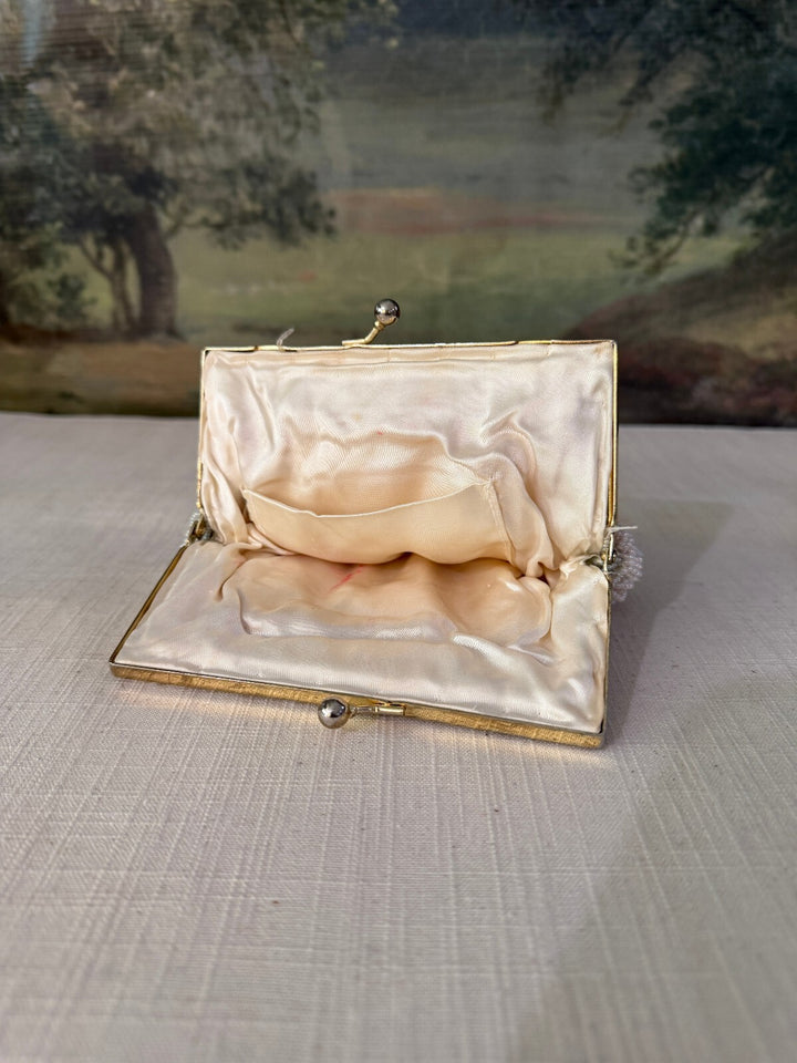 Vintage White Beaded Shell Clutch Purse