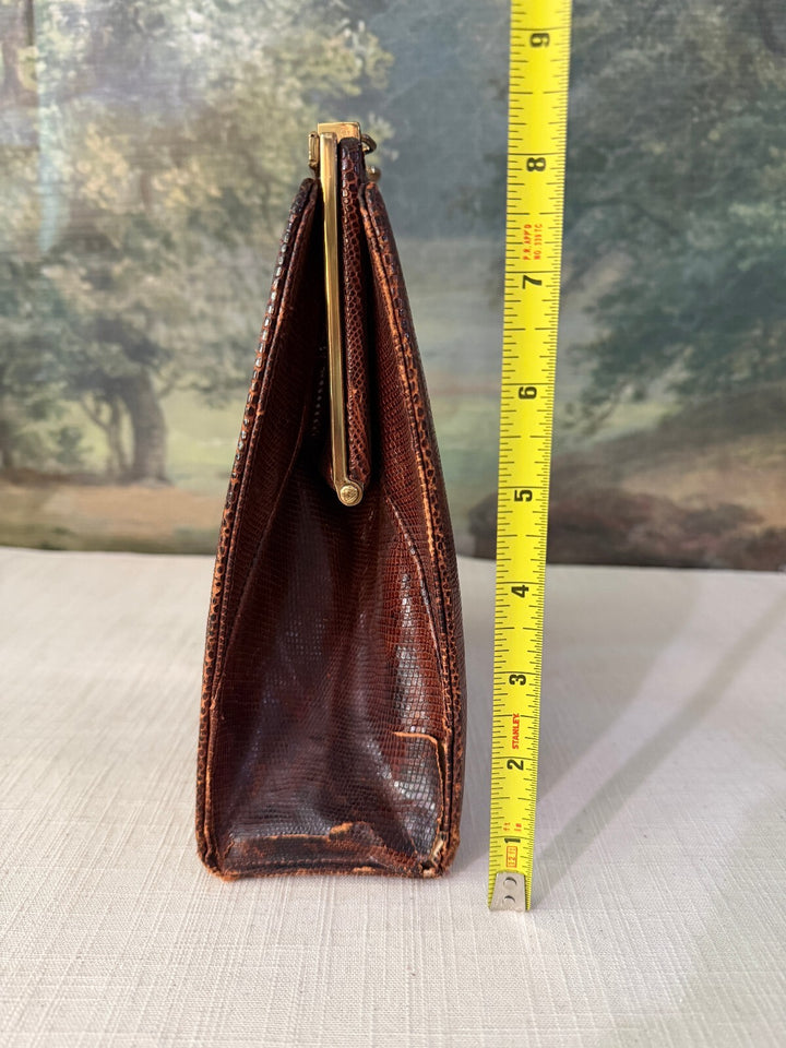 Vintage Brown Crocodile Embossed Leather Handbag