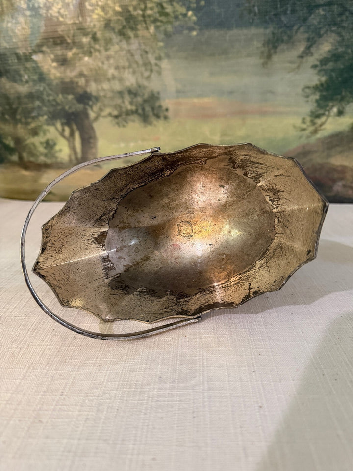 Silver Plate Pedestal Bowl with Heart and Floral Pattern