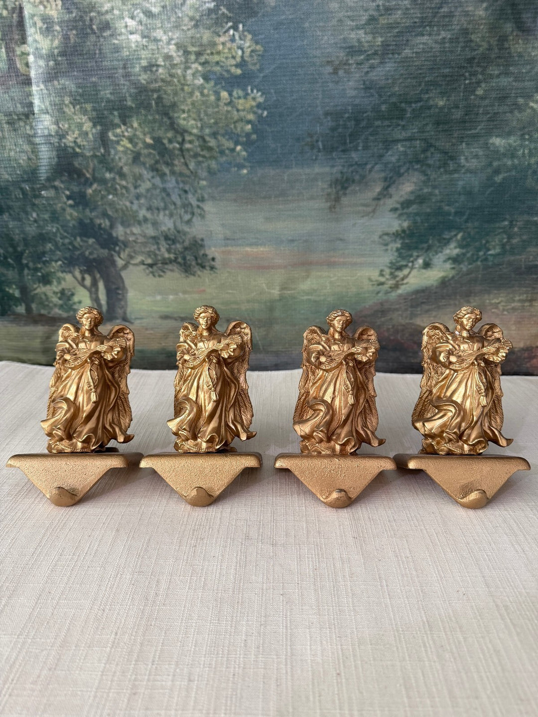 Set of 4 gold iron cast tone angel stocking holder