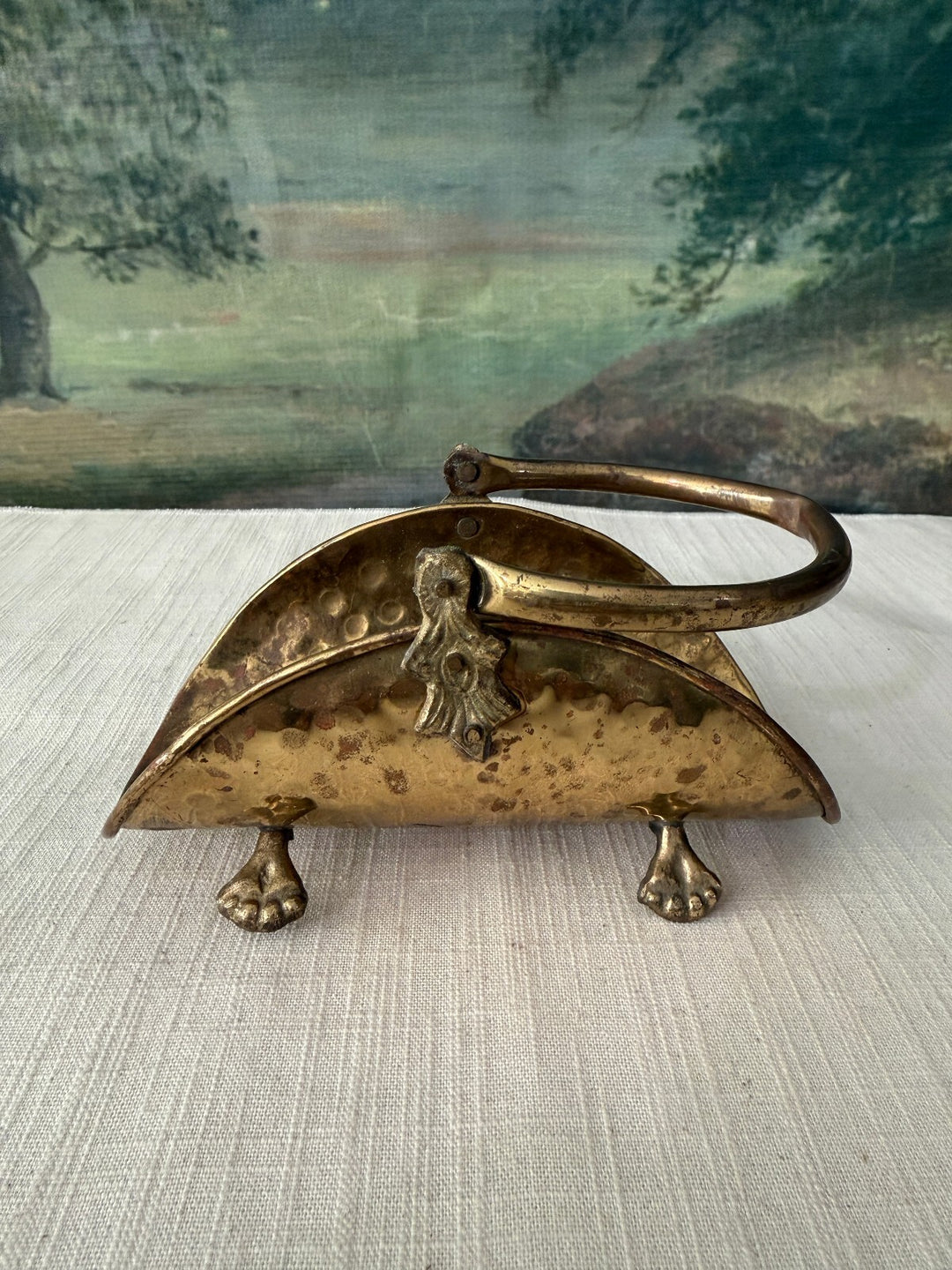 Hammered Brass Handled Letter Holder Basket