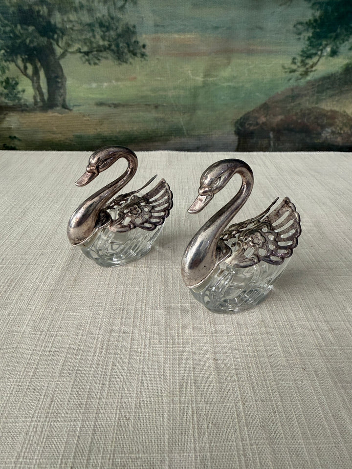 Pair of Swan Glass Salt Cellars