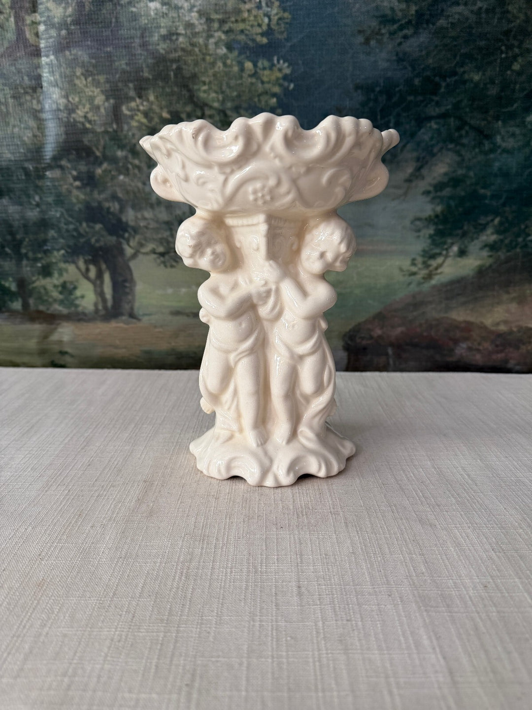Cream Figural Cherub Vase