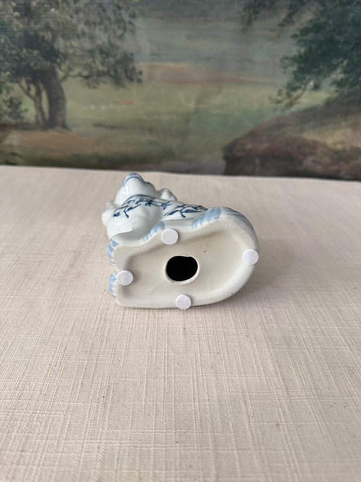 Pair of Blue and White Porcelain Staffordshire Style Dog Figurines