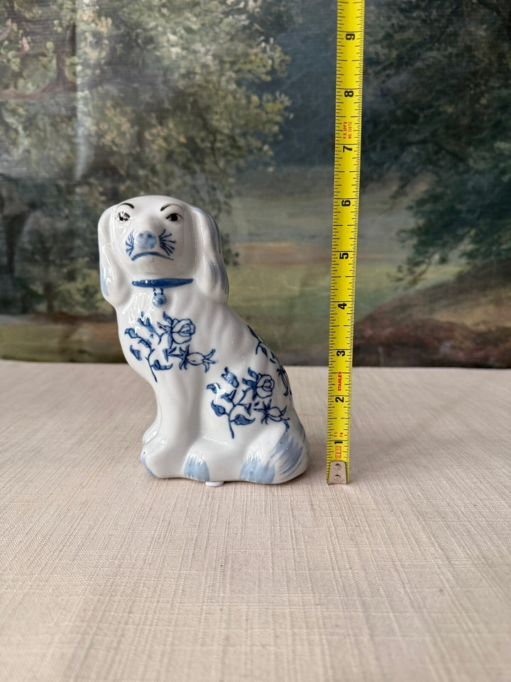 Pair of Blue and White Porcelain Staffordshire Style Dog Figurines