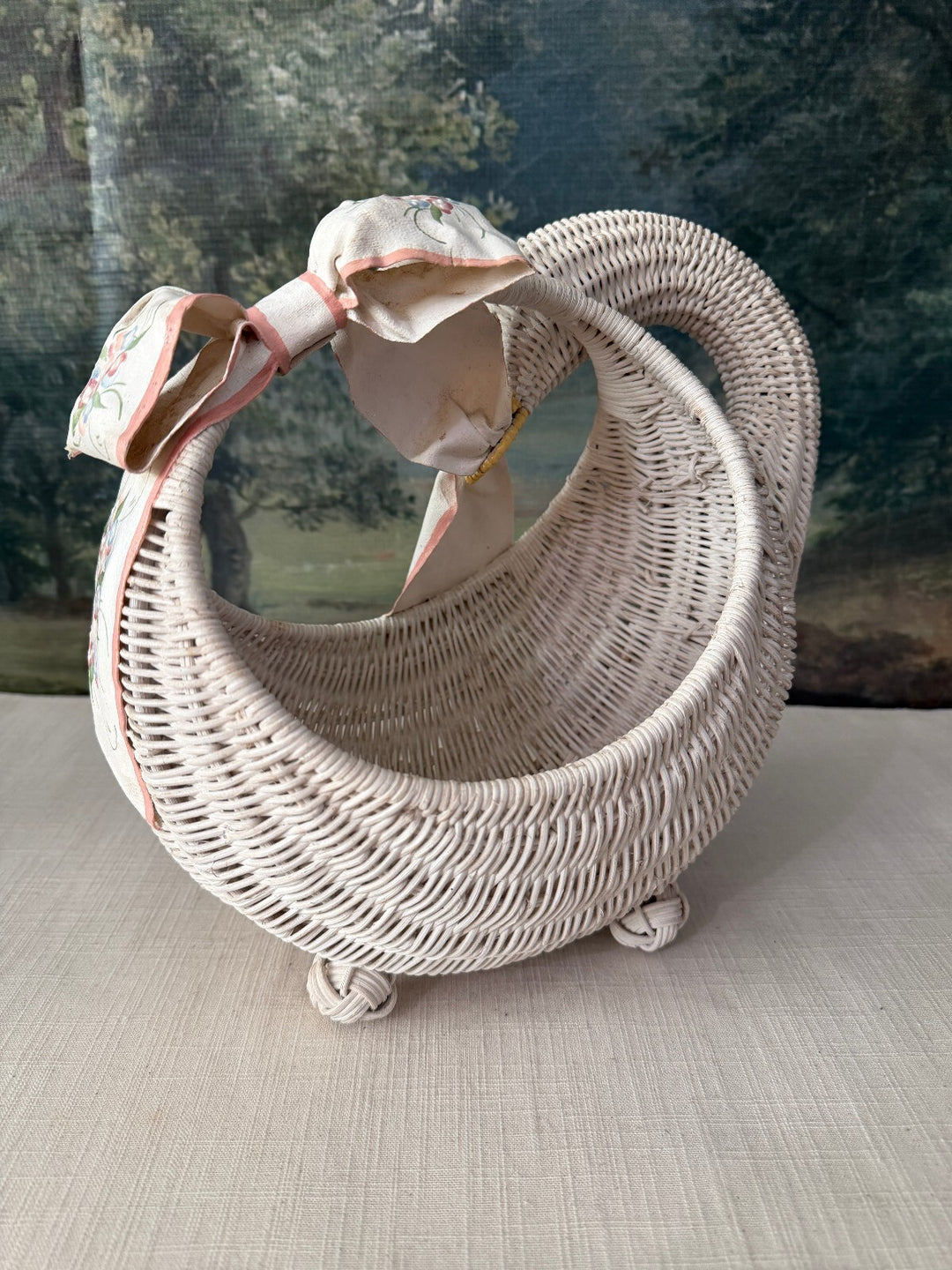 Wicker Swan Basket with Floral Ribbon