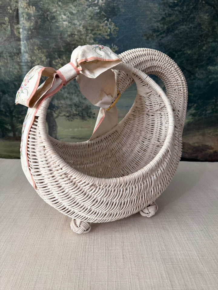 Wicker Swan Basket with Floral Ribbon