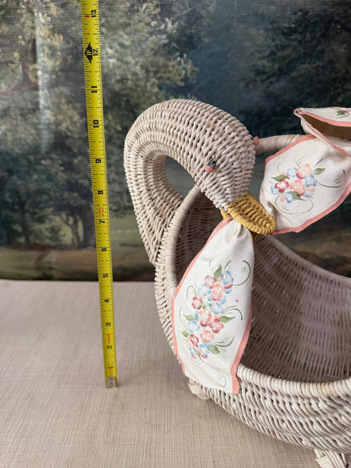 Wicker Swan Basket with Floral Ribbon