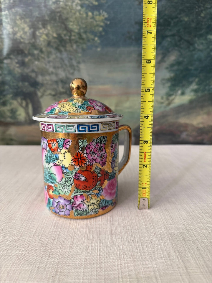 Pair of Chinese Famille Rose Porcelain Lidded Mugs