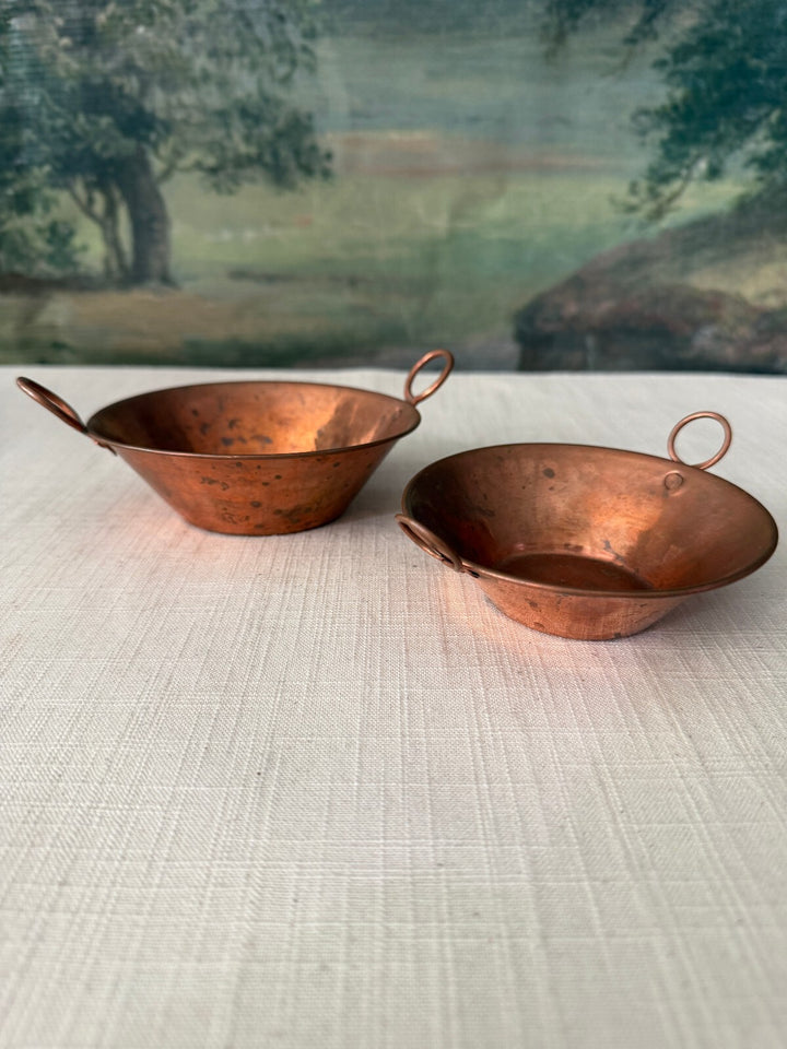 Pair of Small Copper Bowls with Handles