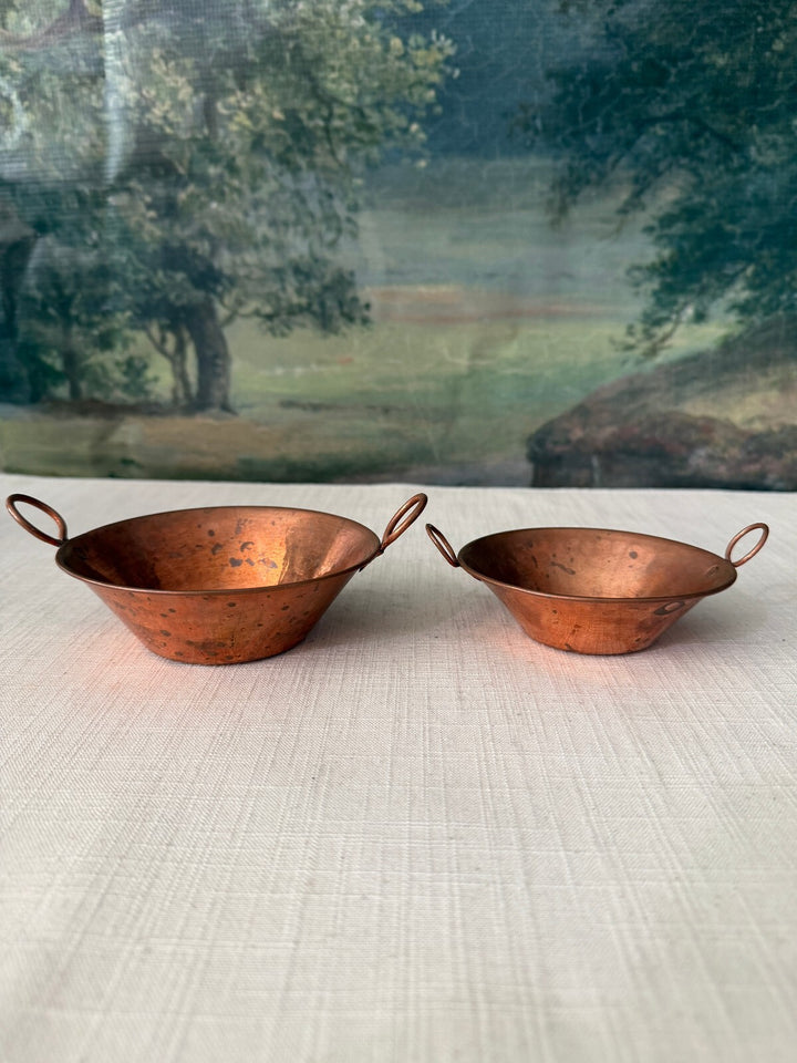 Pair of Small Copper Bowls with Handles