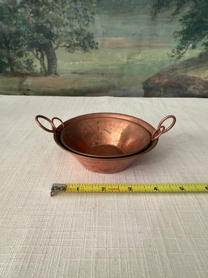 Pair of Small Copper Bowls with Handles