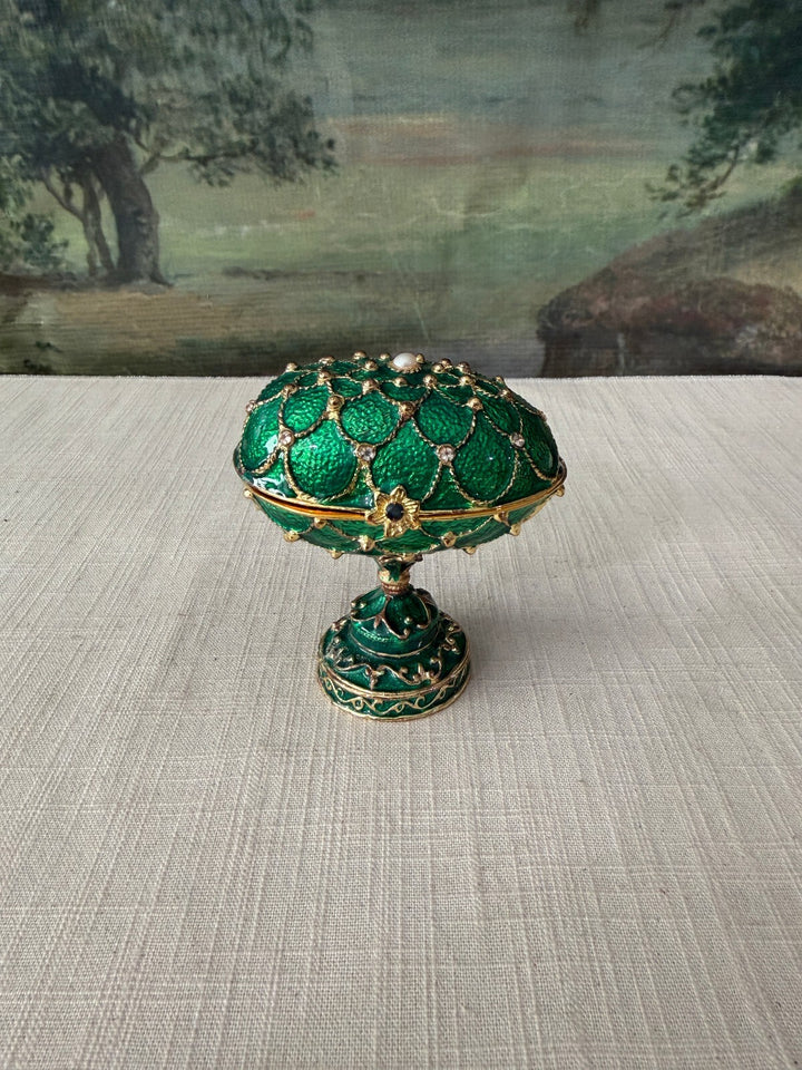 Green jeweled egg music box