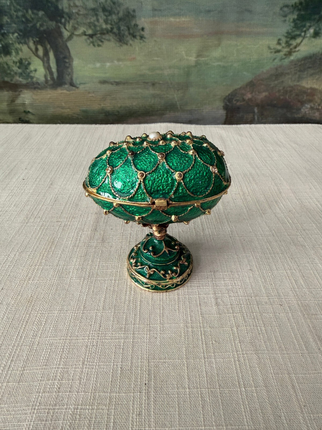 Green jeweled egg music box