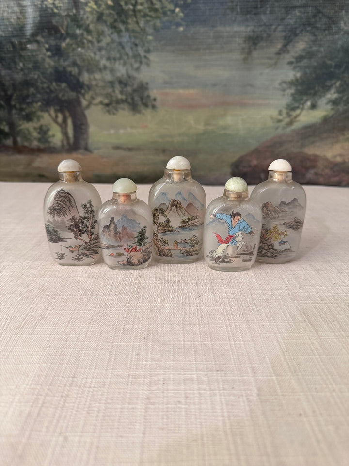Set of 5 Hand Painted Glass Snuff Bottles